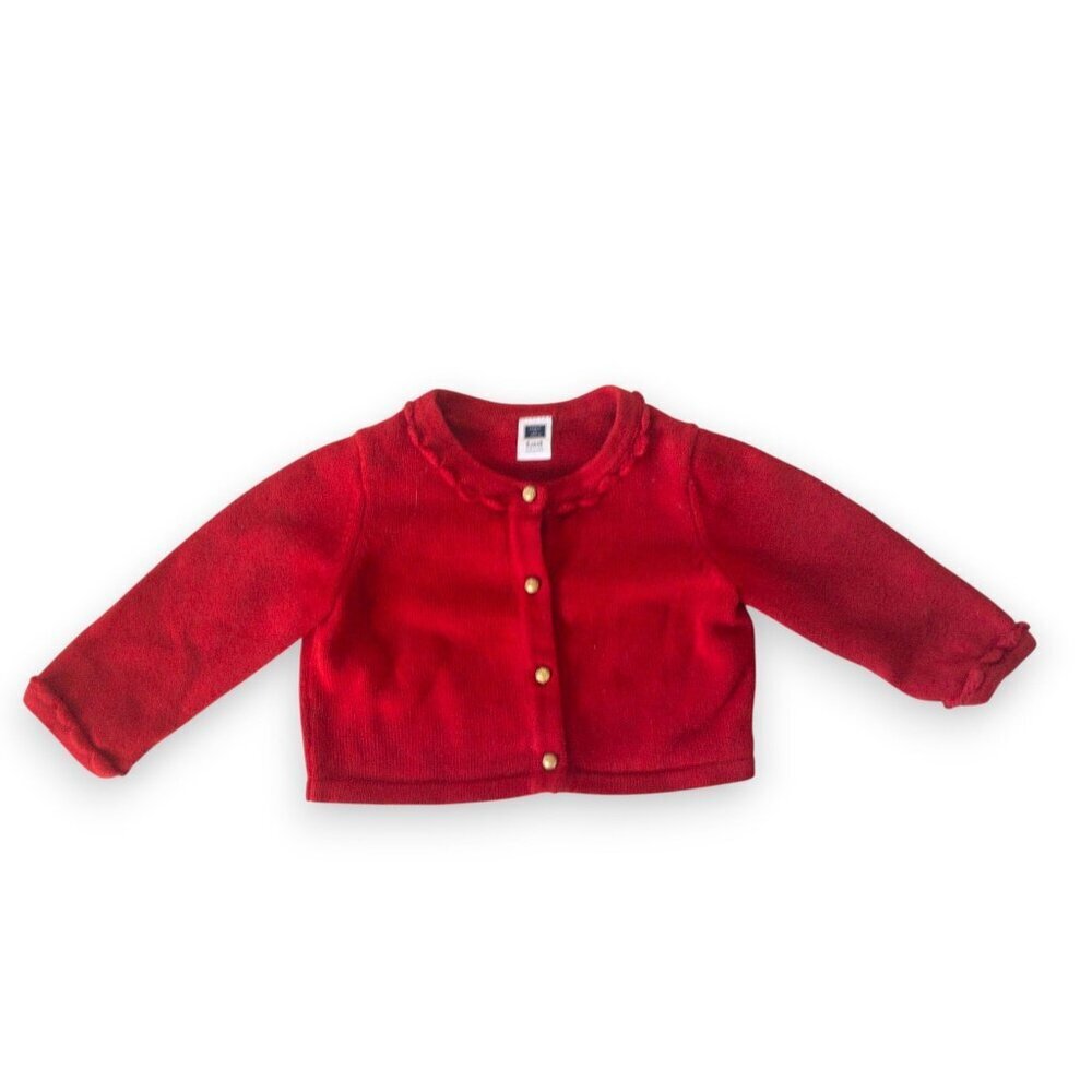 Janie & Jack Red Knit Baby Cardigan With Gold Buttons 6-12 Months 100% Cotton
